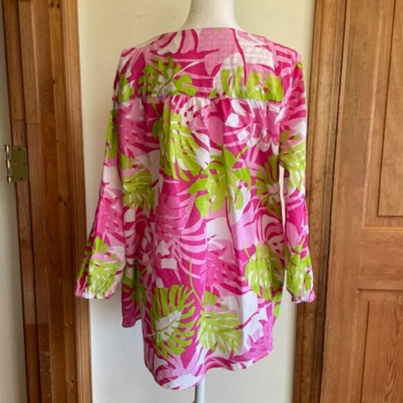 BARBARA GERWIT Cotton Tunic Top Pink Green Floral Print L - Picture 6 of 16